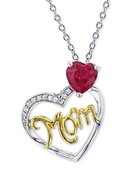 Lab Grown Ruby (7/8 ct. t.w.) & Lab Grown White Sapphire (1/20 ct. t.w.) Mom Heart 18" Pendant Necklace in Sterling Silver & 14k Gold-Plate