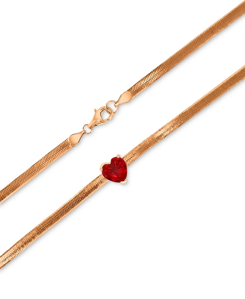 Lab Grown Ruby Herringbone Link 18" Collar Necklace (1-5/8 ct. t.w.) in 14k Rose Gold-Plated Sterling Silver