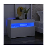 Bedside Cabinet & Led Lights 2 pcs White 23.6"x13.8"x15.7" Engineered Wood