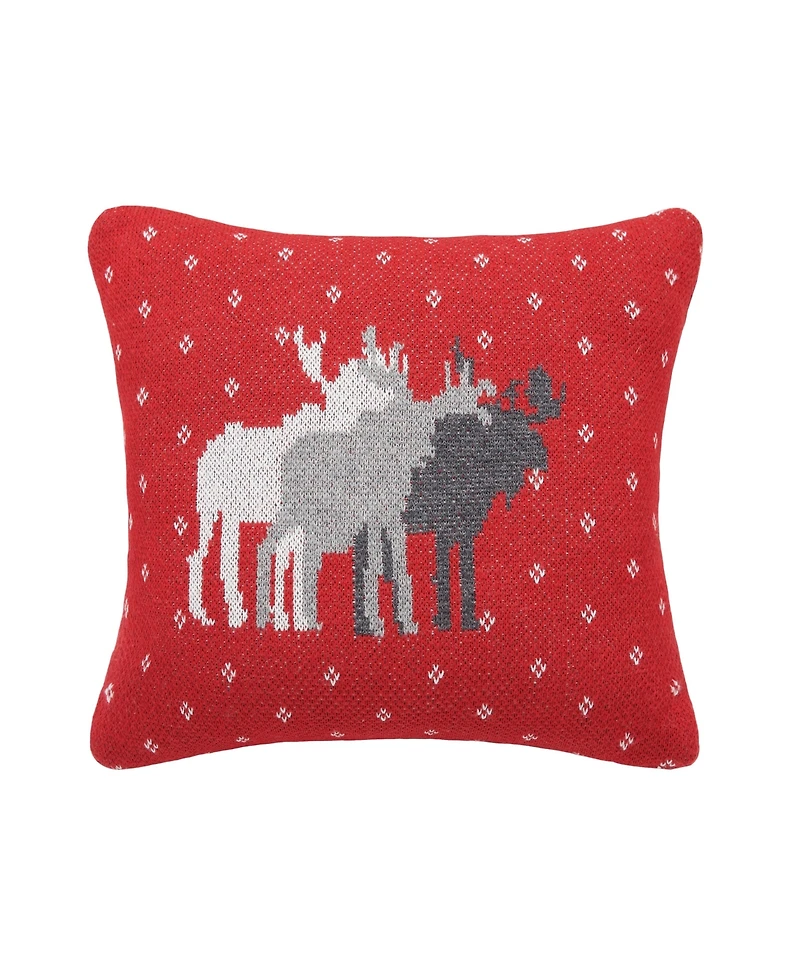 10" x 10" Red Background Featuring 3 Moose Cotton Petite Accent Throw Pillows White, Light Grey & Dark Gray Moose