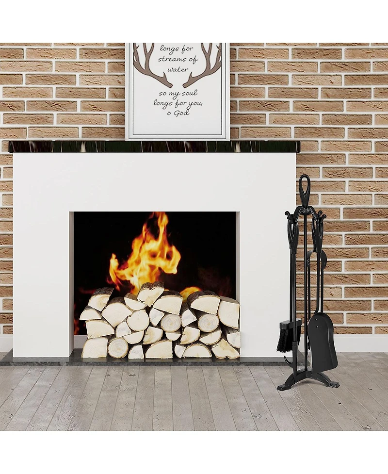 5 Pieces Rustic Heavy Duty Compact Wrought Iron Fireplace Tools Set