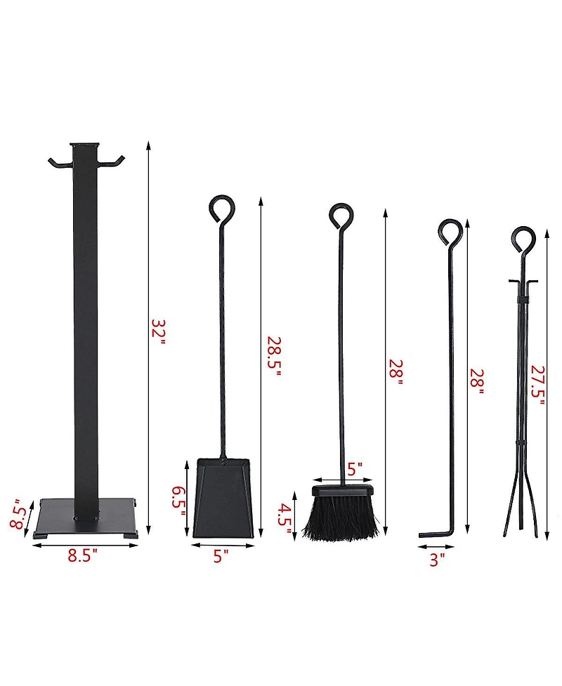 5 Pieces Fireplace Iron Fire Place Tool Set