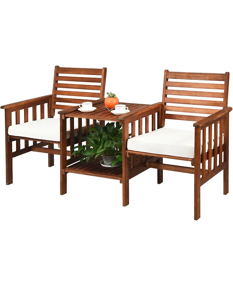 3 Pieces Outdoor Patio Table Chairs Set Acacia Wood Loveseat