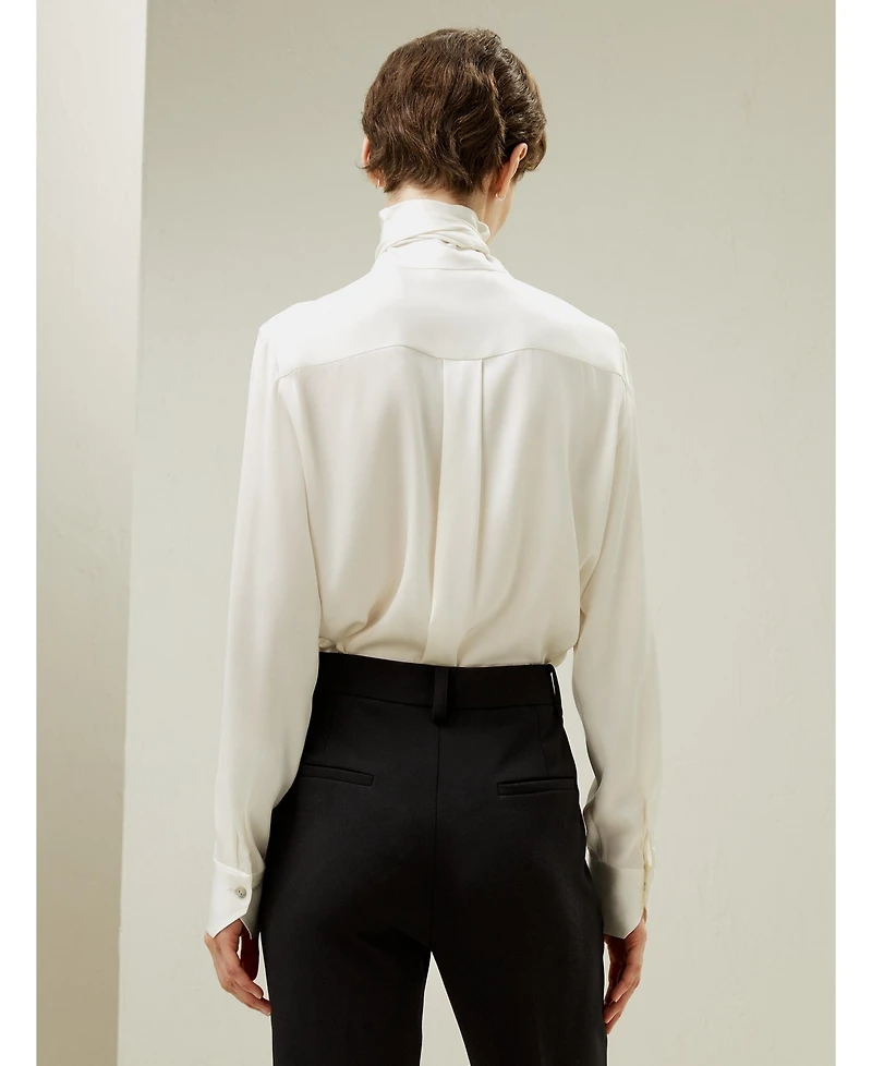 Lilysilk Women's Silk Turtleneck Ribbon Blouse