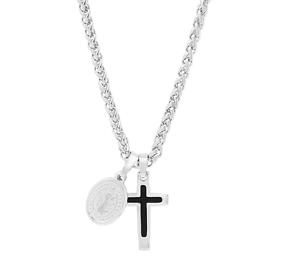 Steeltime Men's Cross & St. Benedict Pendant Necklace, 24"