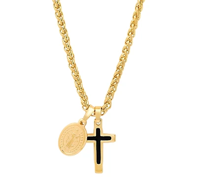 Steeltime Men's Cross & St. Benedict Pendant Necklace, 24"