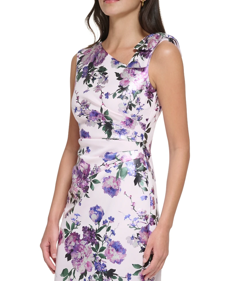 Jessica Howard Petite Floral-Print Bow-Trim Sheath Dress