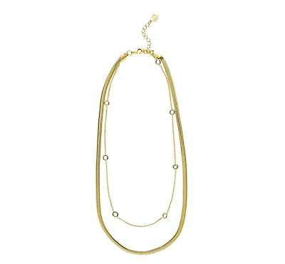 Polished Herringbone Chain & Cubic Zirconia Station Necklace Set