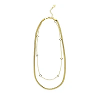 Polished Herringbone Chain & Cubic Zirconia Station Necklace Set