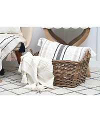 Barton Dune Onyx Woven Throw Pillow Striped Color Blocked White Sand Beige With Tassels