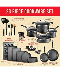 Bakken- Swiss Cookware Set – 23 Piece – Multi-Sized Cooking Pots with Lids, Skillet Fry Pans and Bakeware – Reinforced Pressed Al