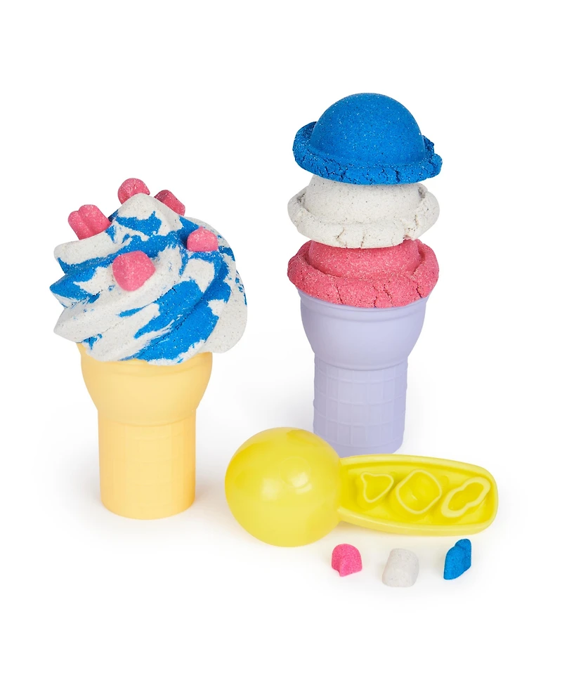 Kinetic Sand, Soft Serve Station with 14 oz of Play Sand Blue, Pink and White ,2 Ice Cream Cones and 2 Tools