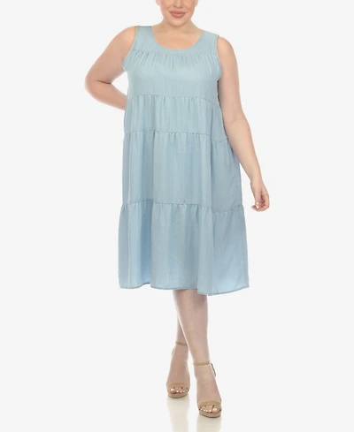 White Mark Plus Sleeveless Tiered Chambray Midi Dress