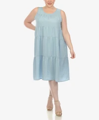 White Mark Plus Sleeveless Tiered Chambray Midi Dress