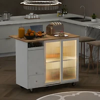 Streamdale Led Kitchen Island Cart with Drop Leaf & Storage