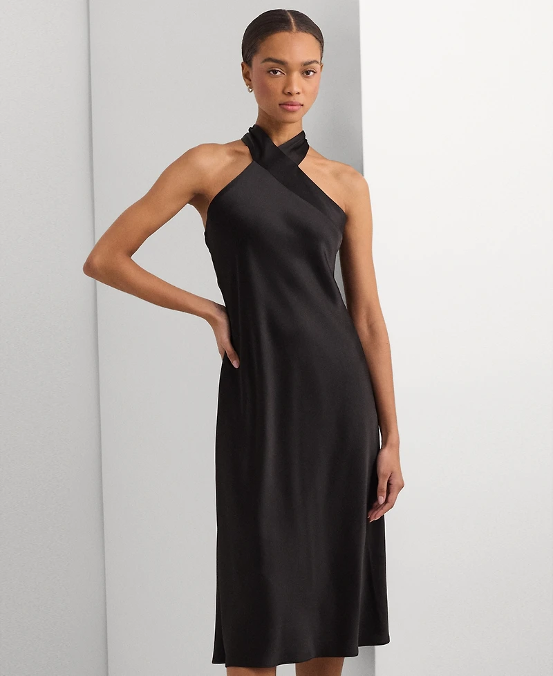 Lauren Ralph Women's Satin Halter A-Line Dress