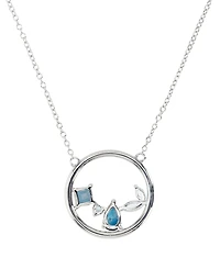 Blue Topaz (1-1/4 ct. t.w.) & Lab-Grown White Sapphire (1/4 ct. t.w.) Cluster Circle 18" Pendant Necklace in Sterling Silver