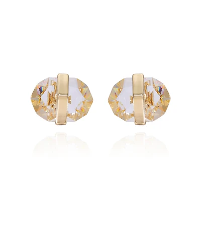 Vince Camuto Gold-Tone Clear Glass Stone Button Clip-On Earrings