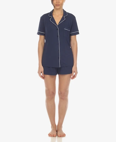 White Mark Women's 2 Pc. Short Sleeve Pajama Set