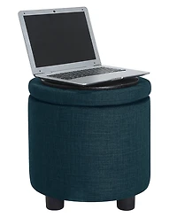 Convenience Concepts 15.75" Faux Linen Round Storage Ottoman with Tray Lid