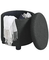 Convenience Concepts 15.75" Faux Linen Round Storage Ottoman with Tray Lid