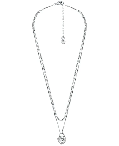 Michael Kors Silver-Tone or Gold-Tone Double Layer Heart Lock Necklace