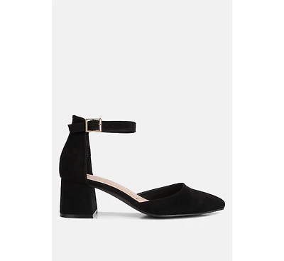 kody suede ankle strap block heel sandals