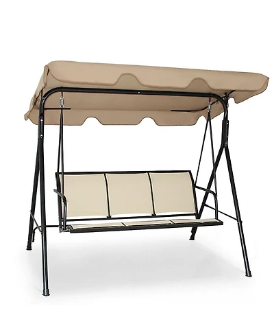 Sugift 3 Person Steel Frame Patio Swing with Polyester Angle and Adjustable Canopy