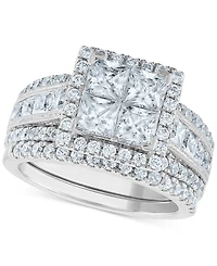 Diamond Princess Halo Quad Cluster Bridal Set (3-1/2 ct. t.w.) in 14k White Gold
