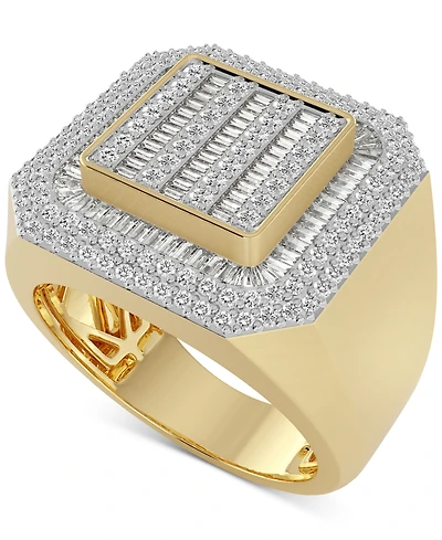 Men's Diamond Round & Baguette Square Halo Cluster Ring (1-1/4 ct. t.w.) in 10k Gold