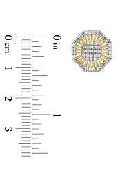 Men's Diamond Round & Baguette Hexagon Halo Cluster Stud Earrings (1/4 ct. t.w.) in 10k Gold