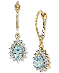 Aquamarine (3/4 ct. t.w.) & Diamond Halo (1/4 ct. t.w.) Leverback Drop Earrings in 14k Gold