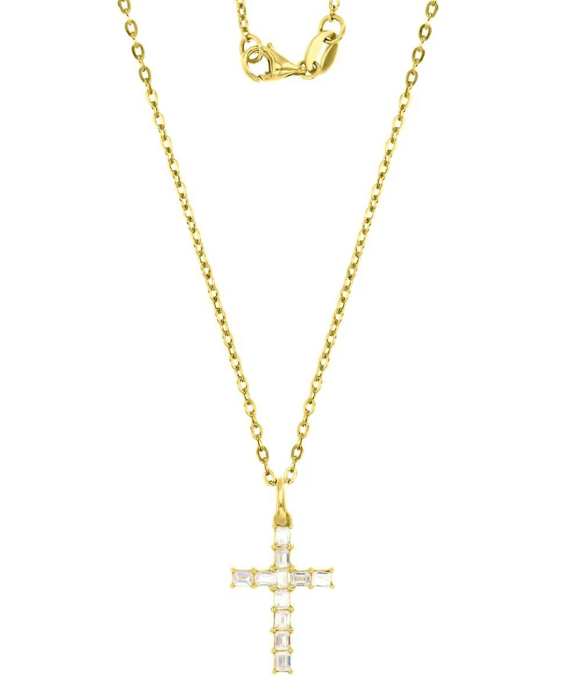 Cubic Zirconia Baguette Cross 18" Pendant Necklace in 10k Gold