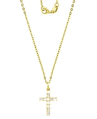 Cubic Zirconia Baguette Cross 18" Pendant Necklace in 10k Gold