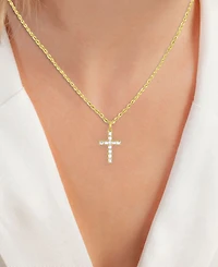 Cubic Zirconia Baguette Cross 18" Pendant Necklace in 10k Gold
