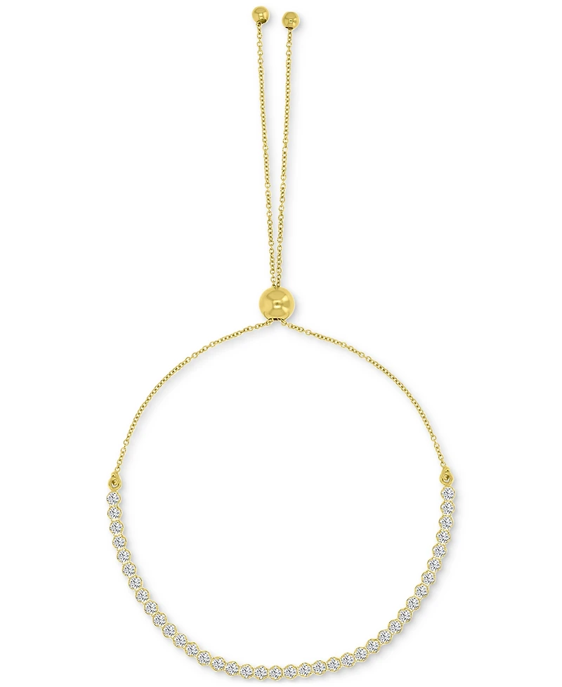 Cubic Zirconia Bezel-Set Cable Link Bolo Bracelet in 10k Gold