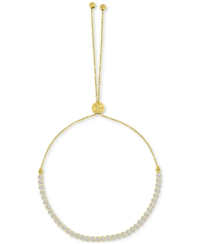 Cubic Zirconia Bezel-Set Cable Link Bolo Bracelet in 10k Gold