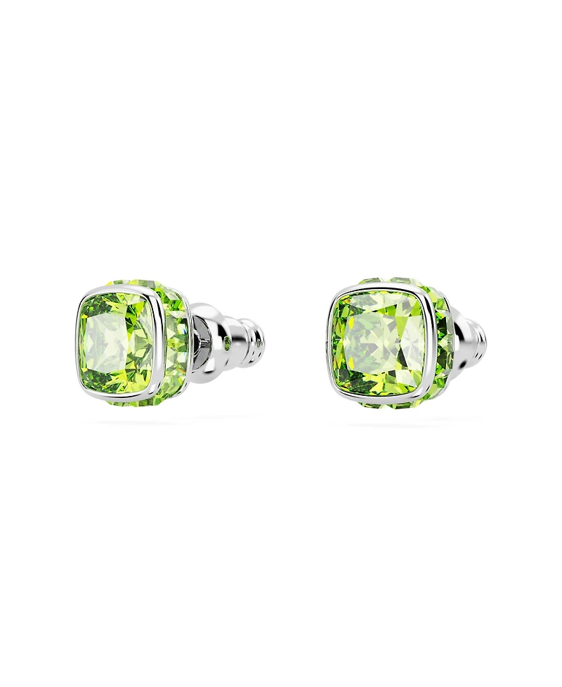 Swarovski Rhodium Plated Square Cut Color Birthstone Stud Earrings