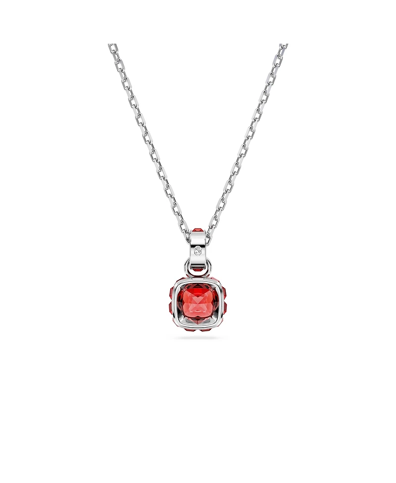 Swarovski Rhodium Plated Square Cut Color Birthstone Pendant Necklace