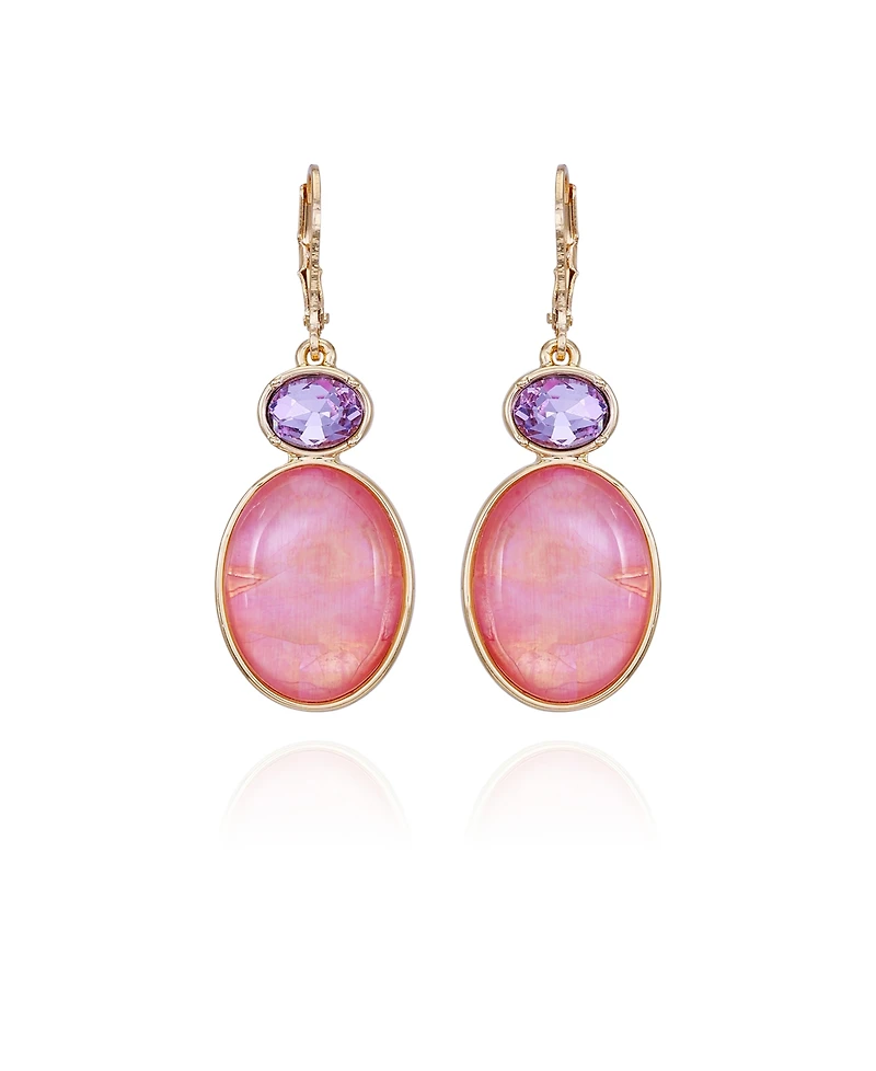 T Tahari Gold-Tone Pink and Lilac Violet Glass Stone Drop Earrings