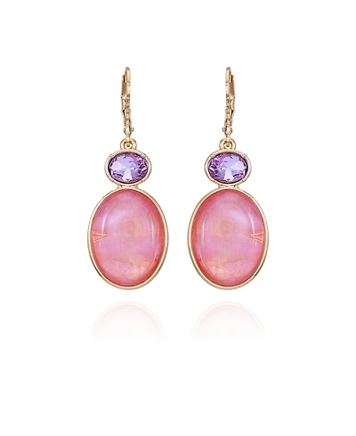 T Tahari Gold-Tone Pink and Lilac Violet Glass Stone Drop Earrings