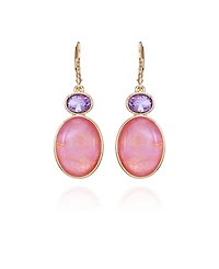 T Tahari Gold-Tone Pink and Lilac Violet Glass Stone Drop Earrings