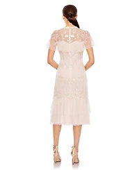 Women's High Neck Mesh Tier Embroidered Dress