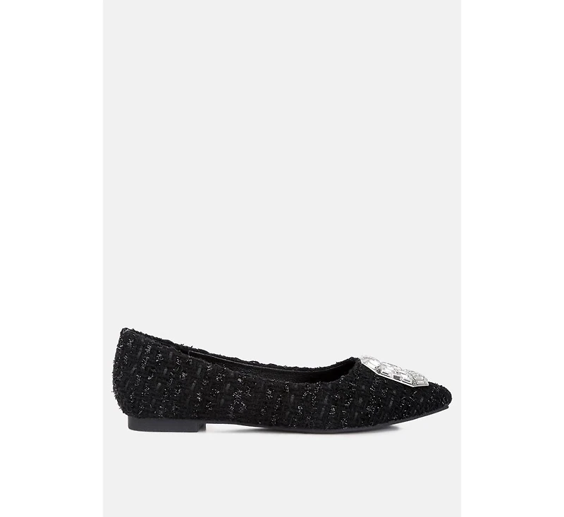 Women's aria embellished jewel buckle tweed ballet flats