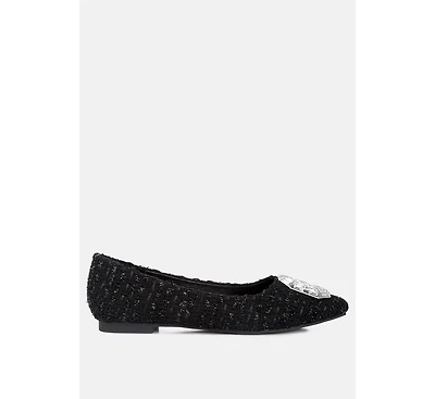 Women's aria embellished jewel buckle tweed ballet flats