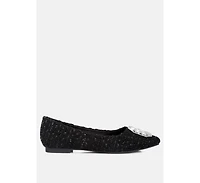 Women's aria embellished jewel buckle tweed ballet flats