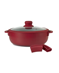 Sedona Kitchen Aluminum 3.5 Qt Caldero with Silicone Rim Glass Lid and Silicone Handle Holder