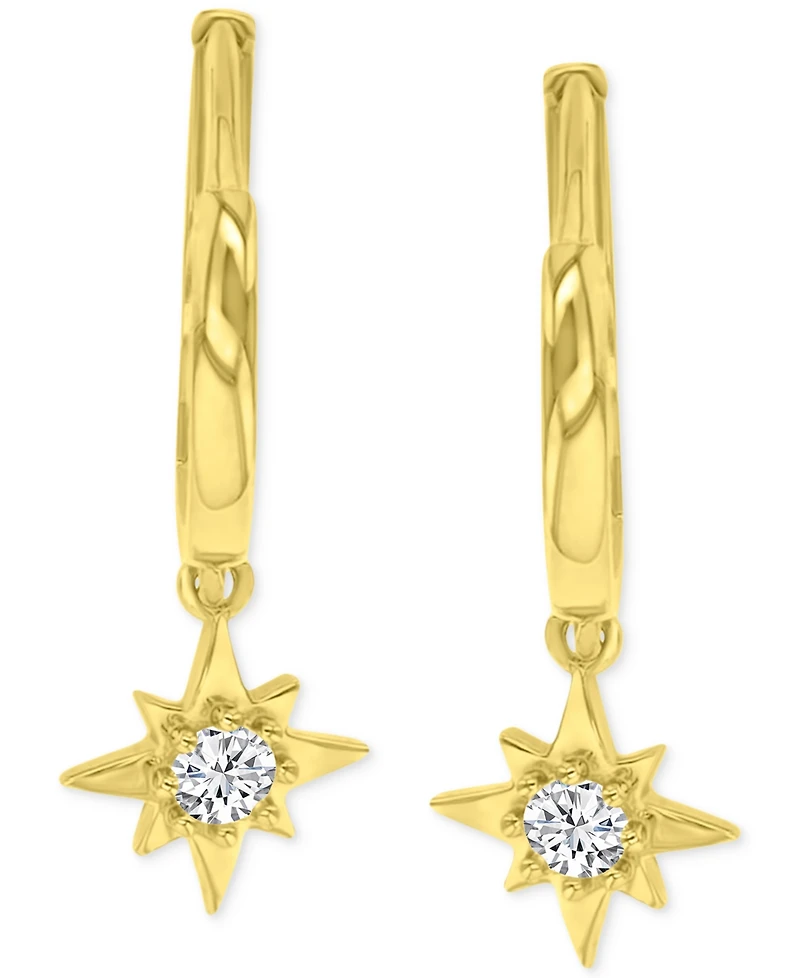 Cubic Zirconia Star Dangle Hoop Drop Earrings in 14K Gold