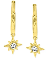 Cubic Zirconia Star Dangle Hoop Drop Earrings in 14K Gold