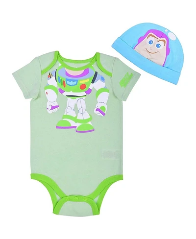Baby Boys and Girls Green Toy Story Buzz Lightyear Bodysuit and Hat Set